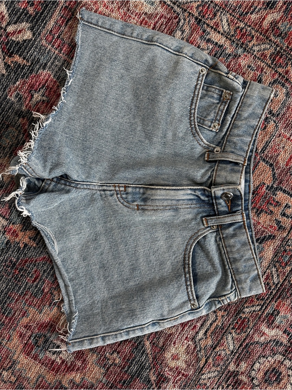 Topshop Light Wash Denim Cutoff Shorts - Frayed Hem - Petite, Size 2